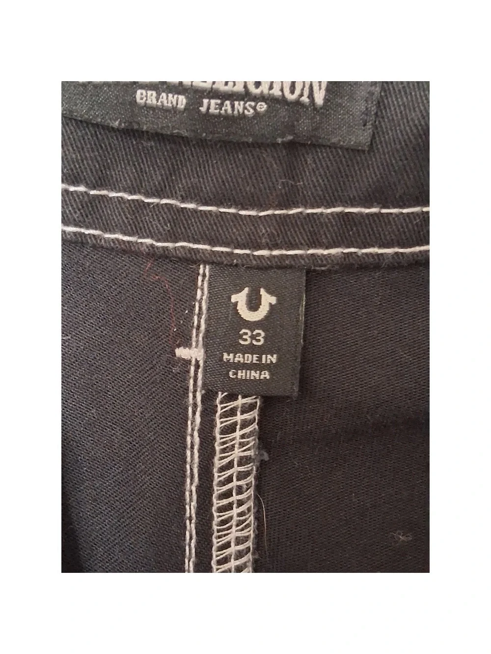 True Religion Black Cargo Pants with White Stitching Size 33